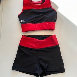 Chassé Performance Brand two-piece set, red and black, size YM for both